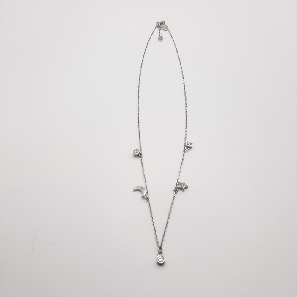Sterling Silver .925 Athena Designs Moon Star CZ Dainty Necklace